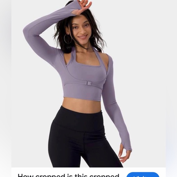 HALARA Tops - SoftlyZero™ Plush Halter Thumb Hole Long Sleeve Cropped 2-in-1 Yoga Sports top s